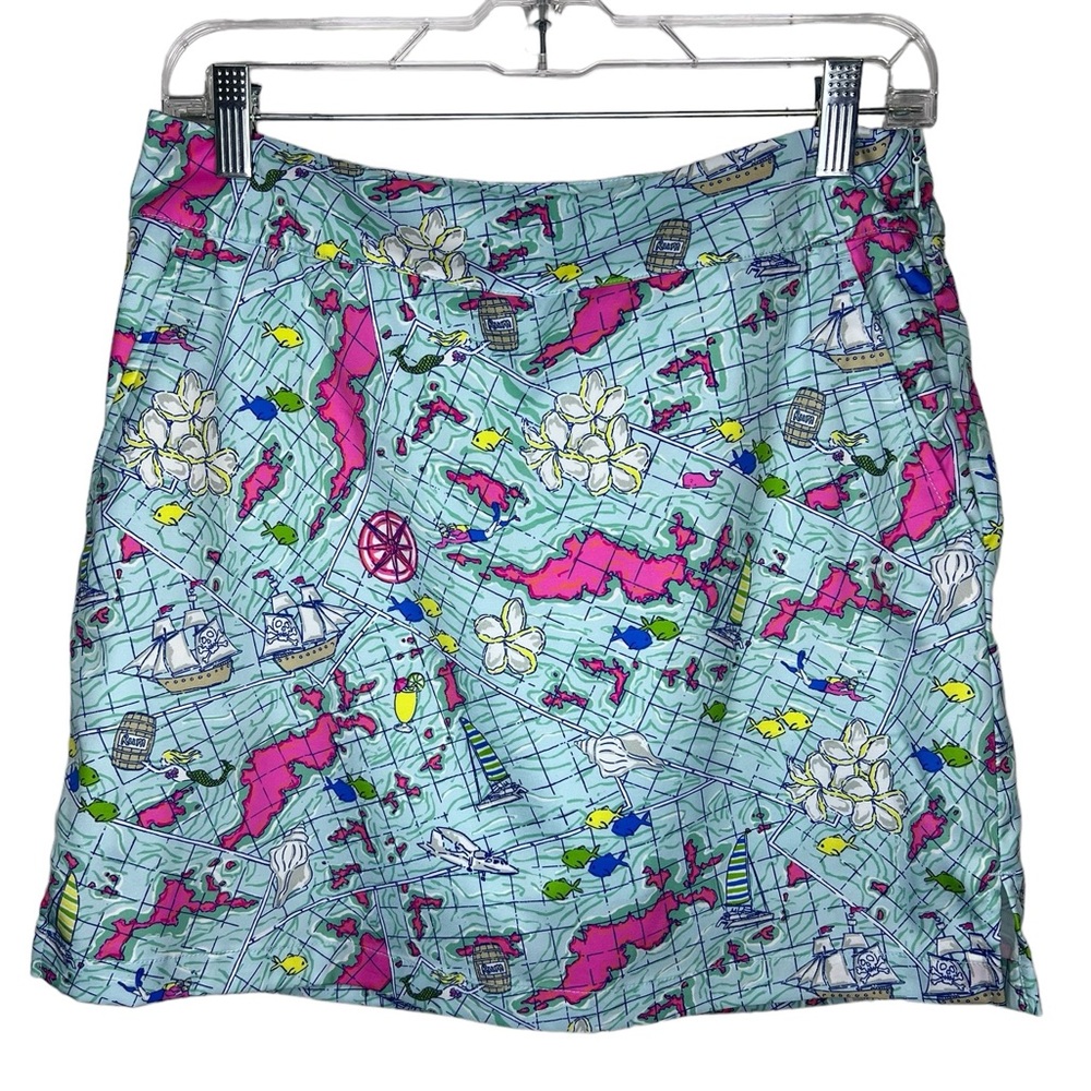 Vineyard Vines Skort BVI British Virgin Islands nautical map blue pink - size 4